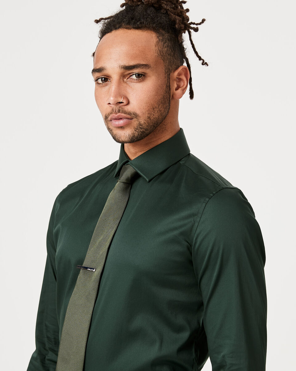 Slim Sateen Long Sleeve Shirt, Dark Green, hi-res
